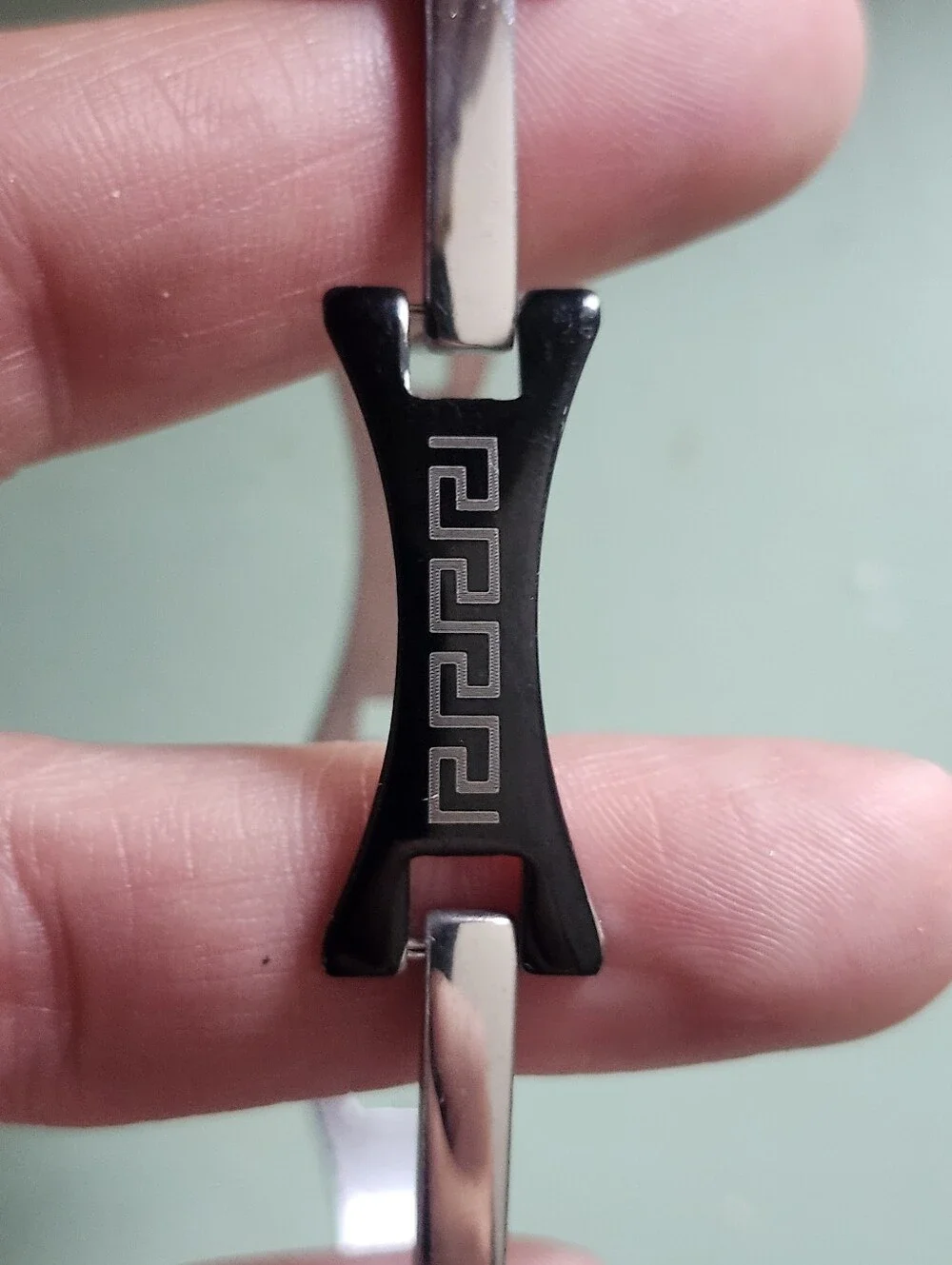 Stainless Steel Black & Silver Geometric Design Link Bracelet for Men